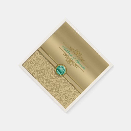 Imitats Emerald Green Gemstone Metallic Gold Damas Serviette (Ecke)