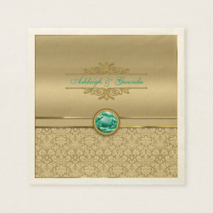 Imitats Emerald Green Gemstone Metallic Gold Damas Serviette
