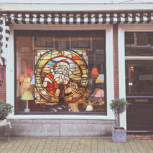 Imitats Festglass Weihnachtsmann groß Fensteraufkleber