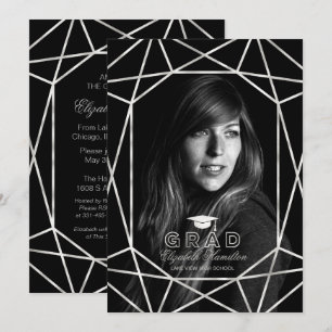 Imitats Foil Silver & Black Graduation Party Foto Einladung