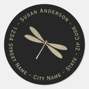 Imitats Glitzer Dragonfly Rücksendeadresse Runder Aufkleber