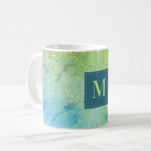 Imitats Glitzer Geometrisches Monogramm Kaffeetasse (Vorderseite Links)