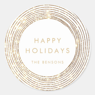 Imitats Glitzer Gold Circles Happy Holidays Runder Aufkleber