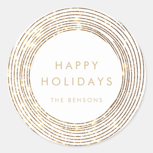 Imitats Glitzer Gold Circles Happy Holidays Runder Aufkleber (Vorderseite)