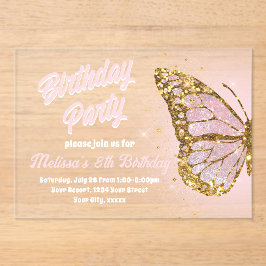 Imitats Glitzer Schmetterlingsdesign Geburtstag Ei Acryleinladungen