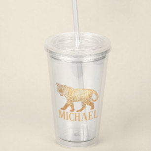 Imitats Glitzer Tiger personalisierter Name Acryltrinkbecher