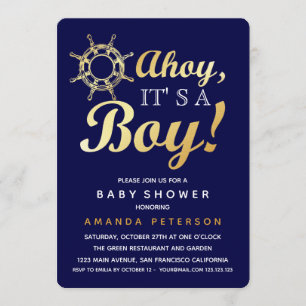 Imitats Gold Ahoy Es ist eine nautische Babydusche Einladung