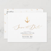 Imitats Gold Anker, Nautik Save the Date Postkarte (Vorne/Hinten)