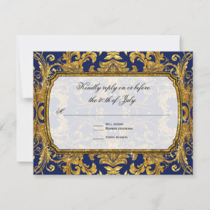 Imitats Gold Art Nouveau Navy Vintage UAWG RSVP Karte