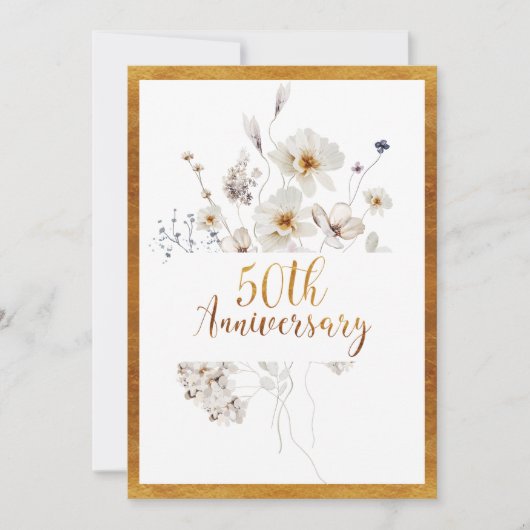 Imitats Gold Calligraphy Floral 50 Jahre Jubiläum Einladung (Vorderseite)