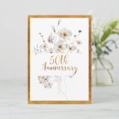 Imitats Gold Calligraphy Floral 50 Jahre Jubiläum Einladung (Stehend Vorderseite)