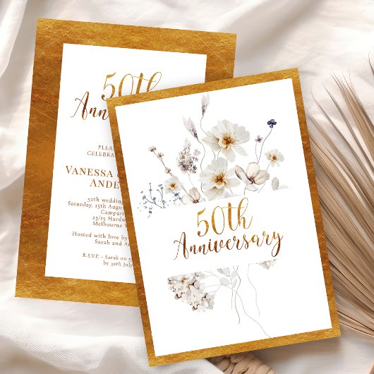 Imitats Gold Calligraphy Floral 50 Jahre Jubiläum Einladung