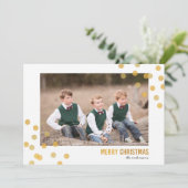 Imitats Gold Confetti Foto Frohe Weihnachtskarte Einladung (Stehend Vorderseite)