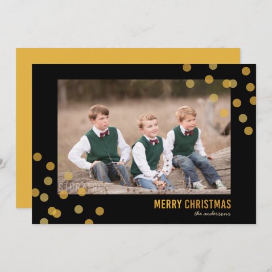 Imitats Gold Confetti Foto Frohe Weihnachtskarte Einladung (Vorne/Hinten)