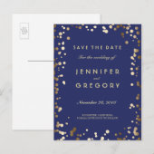 Imitats Gold Confetti Navy Save the Date Postkarte (Vorne/Hinten)