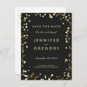 Imitats Gold Confetti Schwarz Save the Date Postka Ankündigungspostkarte (Vorne/Hinten)