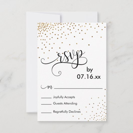 Imitats Gold Confetti Script Typografie UAWG RSVP Karte (Vorderseite)