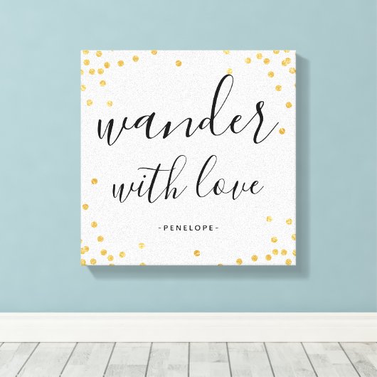 Imitats Gold Confetti Wander mit Liebe Leinwand (Insitu (Holzboden))