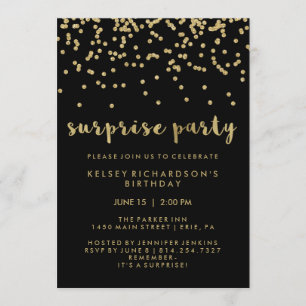 Imitats Gold Confetti zum Black Surprise Party Einladung