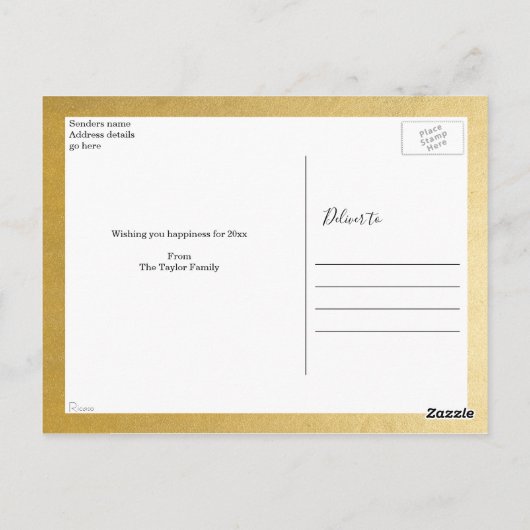 Imitats Gold Einfaches Glück Neujahr Personalisier Postkarte (Rückseite)