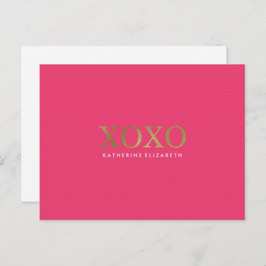 Imitats Gold Foil auf Hot Pink XOXO Dankeschön Kar Postkarte (Vorne/Hinten)