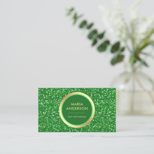 Imitats Gold Foil Circle Green Glitzer Makeup Arti Visitenkarte (Stehend Vorderseite)