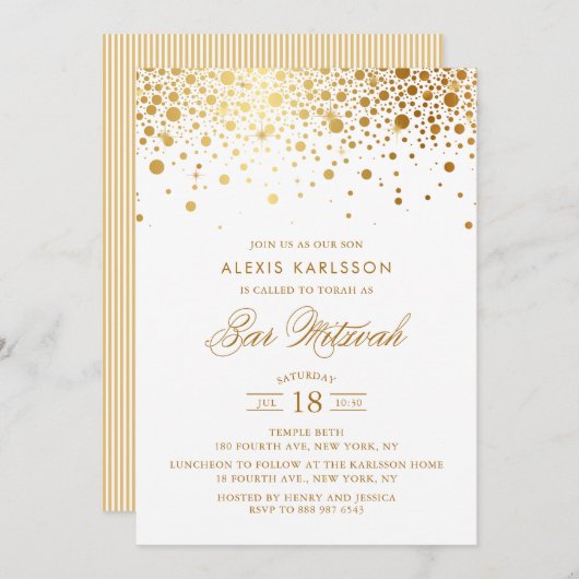 Imitats Gold Foil Confetti Bar Mitzvah Einladung (Vorne/Hinten)