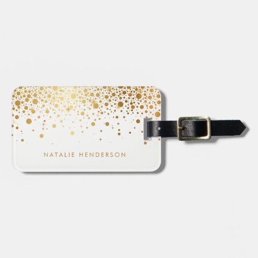 Imitats Gold Foil Confetti Dots Personalisiert Gepäckanhänger (Vorderseite horizontal)