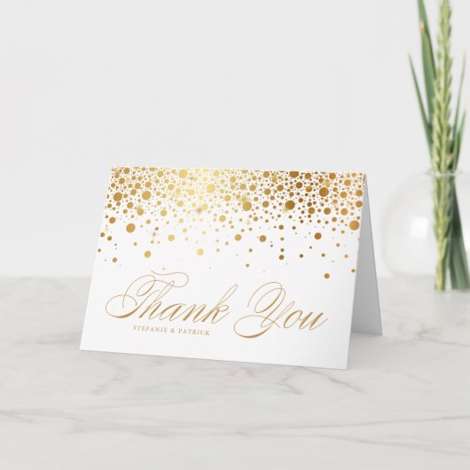 Imitats Gold Foil Confetti Dots White Wedding Dankeskarte (Vorderseite)