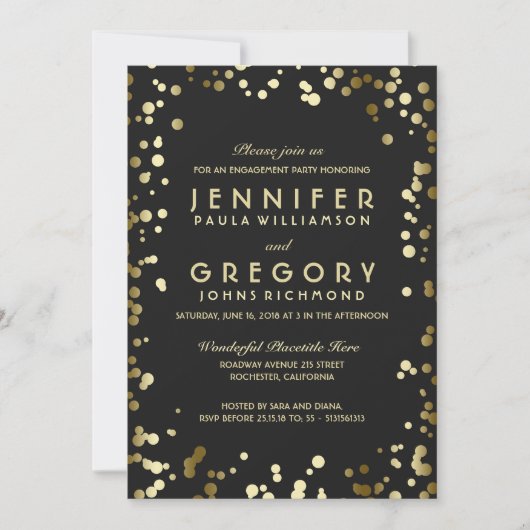 Imitats Gold Foil Confetti Engagement Party Einladung (Vorderseite)