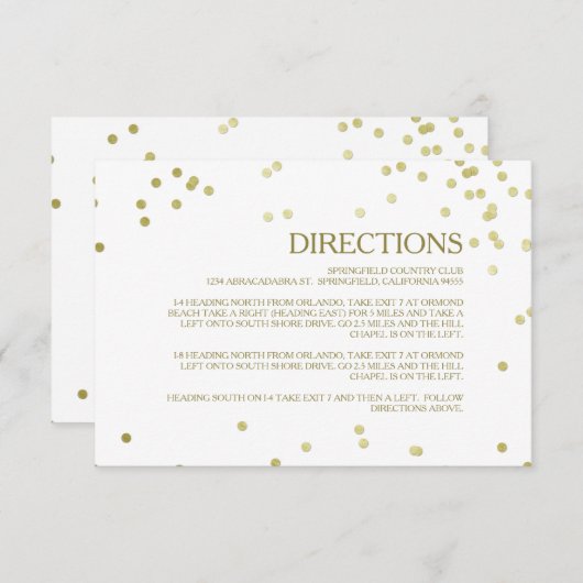 Imitats Gold Foil Confetti Hochzeitsfahrt Beilage Begleitkarte (Vorne/Hinten)