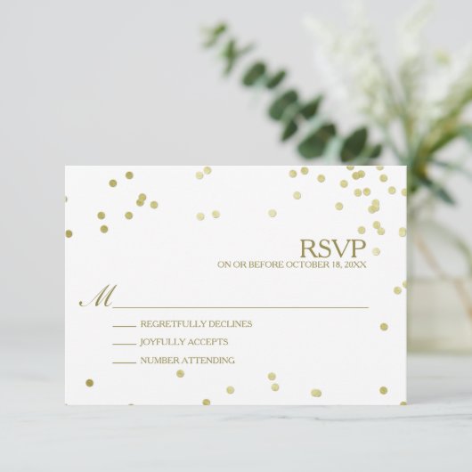 Imitats Gold Foil Confetti Wedding RSVP (Stehend Vorderseite)