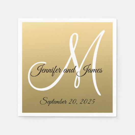 Imitats Gold Foil Elegante Monogram Names Wedding Serviette (Vorderseite)