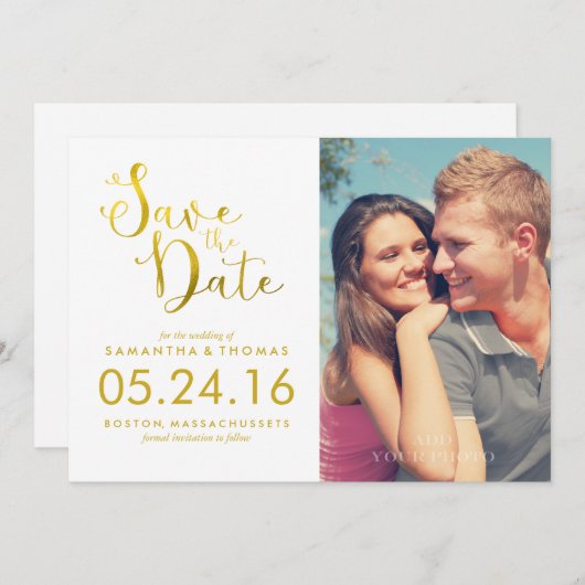 Imitats Gold Foil Elegantes Skript Save the Date (Vorne/Hinten)