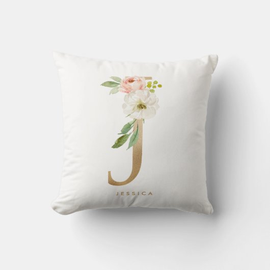Imitats Gold Foil Floral Letter J Monogram Kissen (Vorderseite)