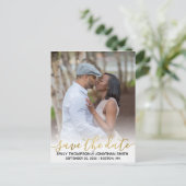 Imitats Gold Foil Foto Save the Date Postkarte (Stehend Vorderseite)