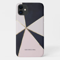 Imitats Gold Foil Geometrie Linien Blau und Rosa