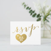 Imitats Gold Foil Glam Herz | Postkarte für Hochze (Stehend Vorderseite)