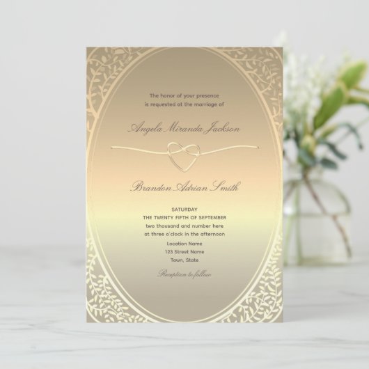 Imitats Gold Foil Hochzeitsempfang mit QR Code Einladung (Stehend Vorderseite)
