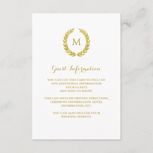 Imitats Gold Foil Laurel Wreath Gastinformationen Begleitkarte (Vorderseite)