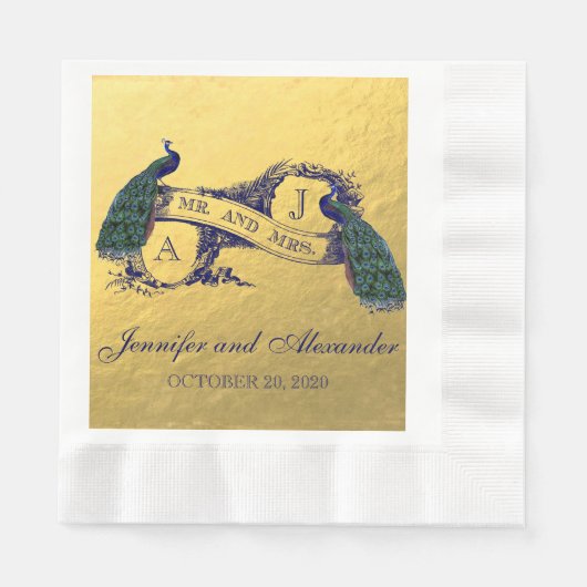 Imitats Gold Foil Peacock Hochzeitspapier Napkins Serviette (Vorderseite)