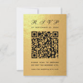 Imitats Gold Foil QR Code Black Script Luxus Hochz RSVP Karte (Vorderseite)