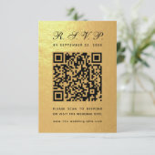 Imitats Gold Foil QR Code Black Script Luxus Hochz RSVP Karte (Stehend Vorderseite)