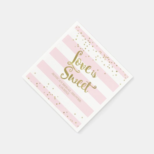 Imitats Gold Foil Rosa Streifen Liebe ist Sweet Sh Serviette (Ecke)