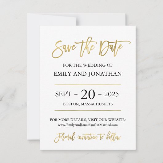 Imitats Gold Foil Script Foto Save the Date Card (Rückseite)