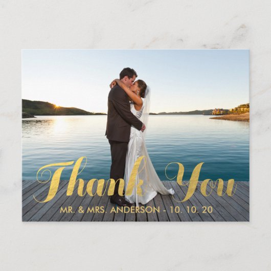IMITATS GOLD FOIL WEDING FOTO DANK IHNEN POSTCARD POSTKARTE (Vorderseite)