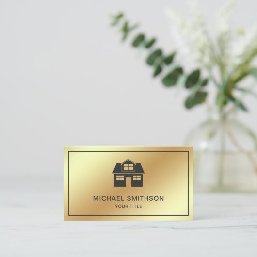 Imitats Gold Foil Zuhause Icon Real Anwesen Agent Visitenkarte (Stehend Vorderseite)