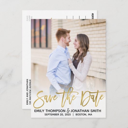 Imitats Gold Fossil Save the Date Postkarte (Vorne/Hinten)