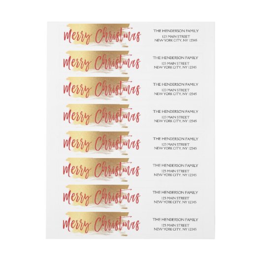 Imitats Gold Found Red Christmas Script Urlaub Rundum-Adressaufkleber (Bogen)