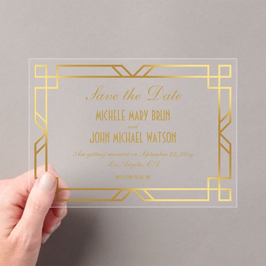 Imitats Gold Frame Klasse Save the Date elegant Acryleinladungen (Insitu (Handheld))